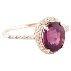 14K Yellow Gold Rhodolite and Diamond Cocktail Ring Featuring 3.40 Carat Oval Rh