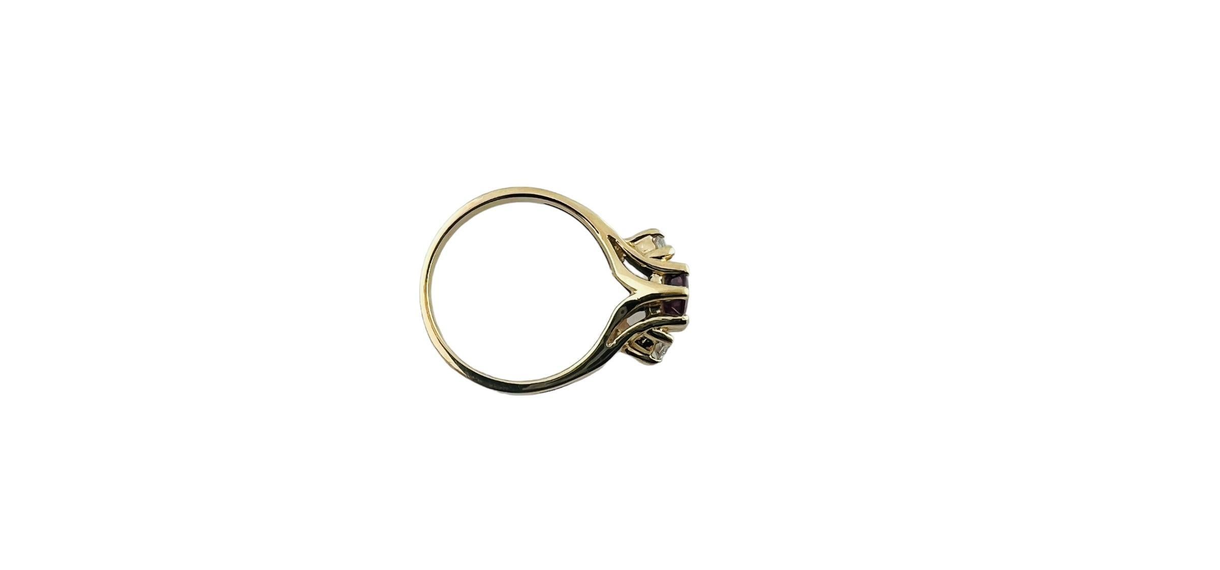 14K Yellow Gold Rhodolite Garnet and Diamond 3 Stone Ring #15991 For Sale 1