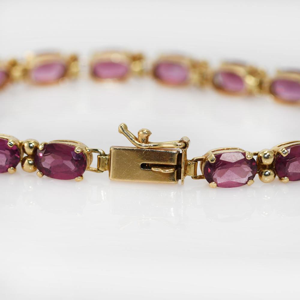 14K Gelbgold Rhodolith-Granat-Armband, 7g (Ovalschliff)