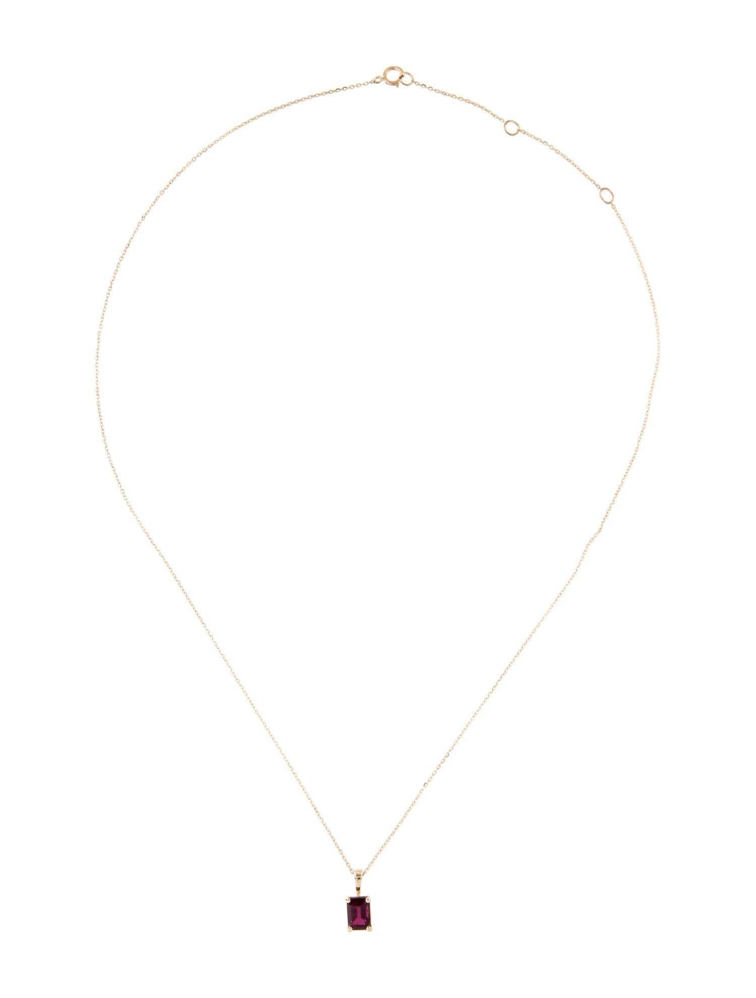 Baguette Cut 14K Yellow Gold Rhodolite Pendant Necklace - Cornered Rectangular Step Cut For Sale