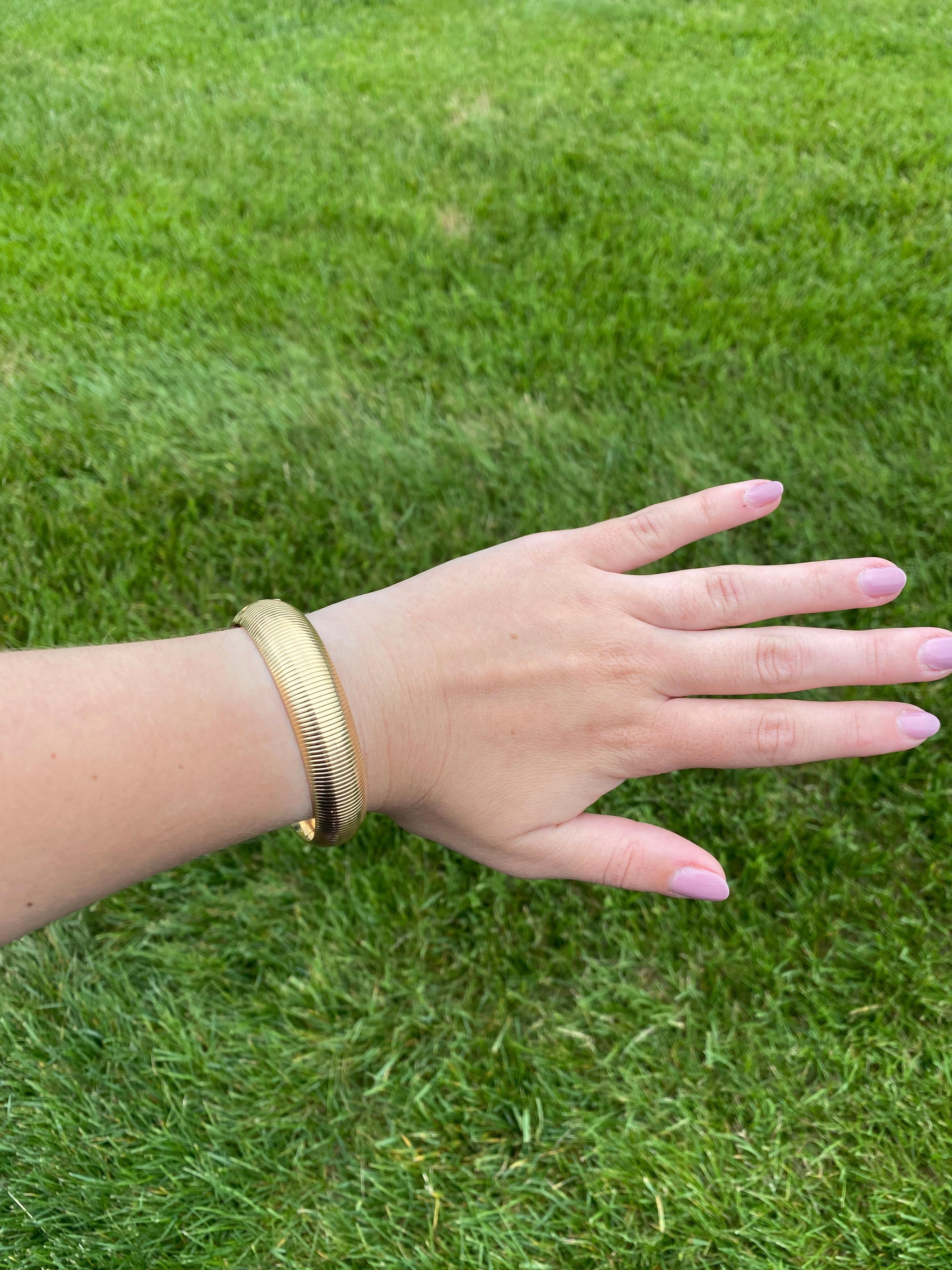 da uomo o donna Braccialetto a coste in oro giallo 14k, lunghezza 6,75 pollici, braccialetto spesso in vendita