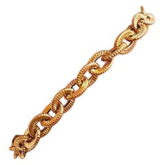 14K Yellow Gold Ribbed Chain Link Bracelet #18067