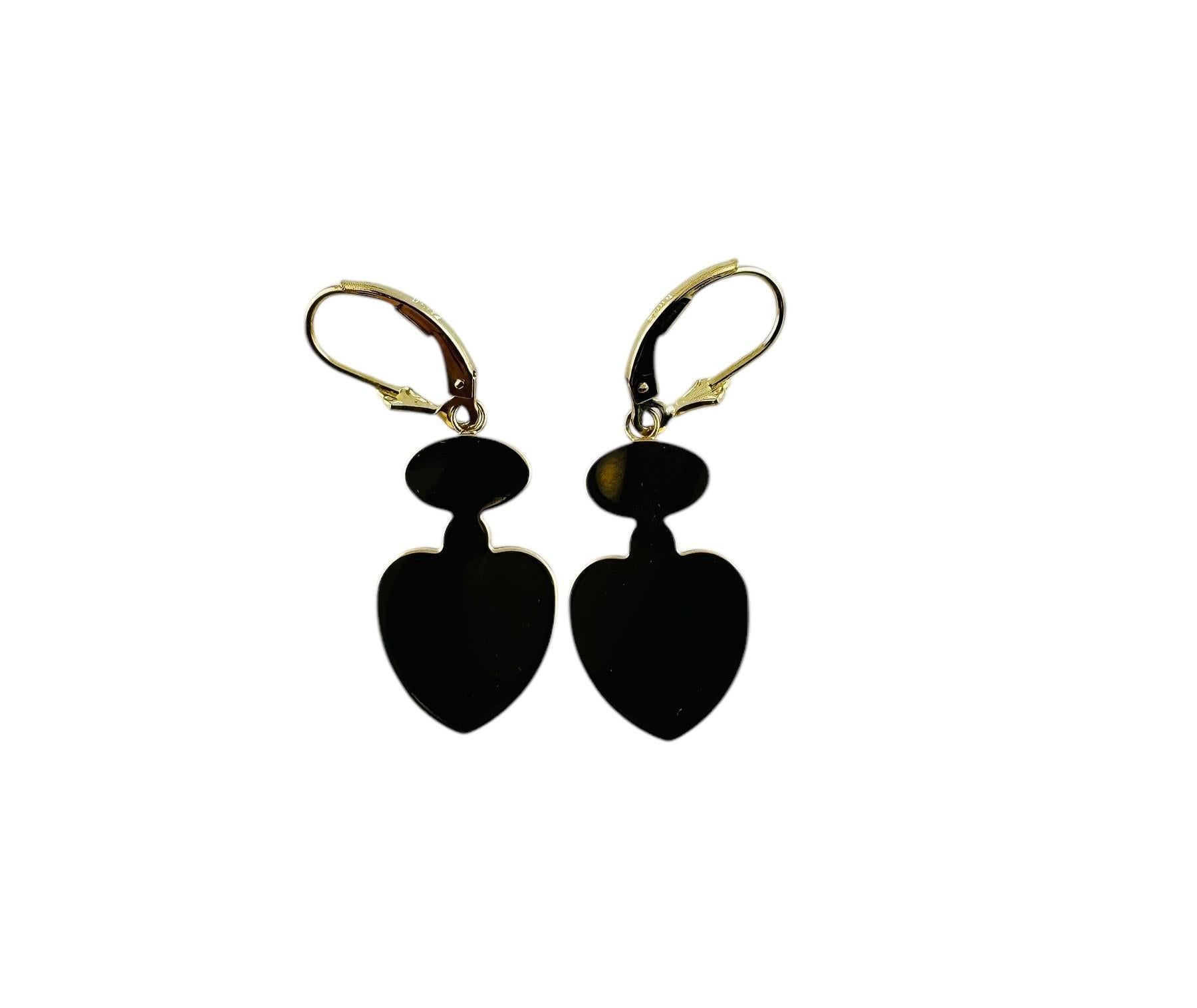 14K Yellow Gold Ribbed Dangle Ornate Heart Earrings #20682 For Sale 3