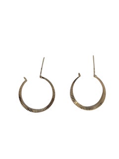 14k Yellow Gold Ribbed Design Hoop Earrings #23199