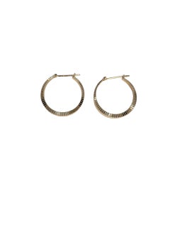 14k Yellow Gold Ribbed Design Hoop Earrings #23199