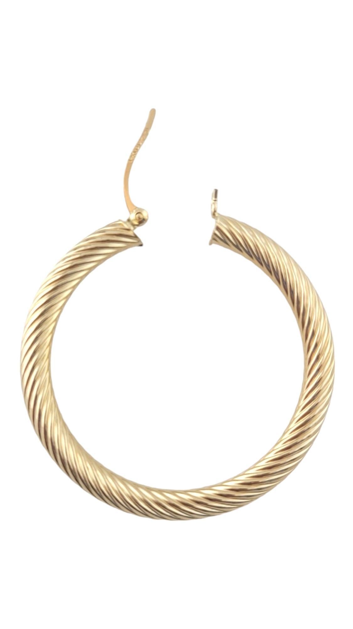 Women's 14K Yellow Gold Ribbed Hoop Earrings #16364 For Sale