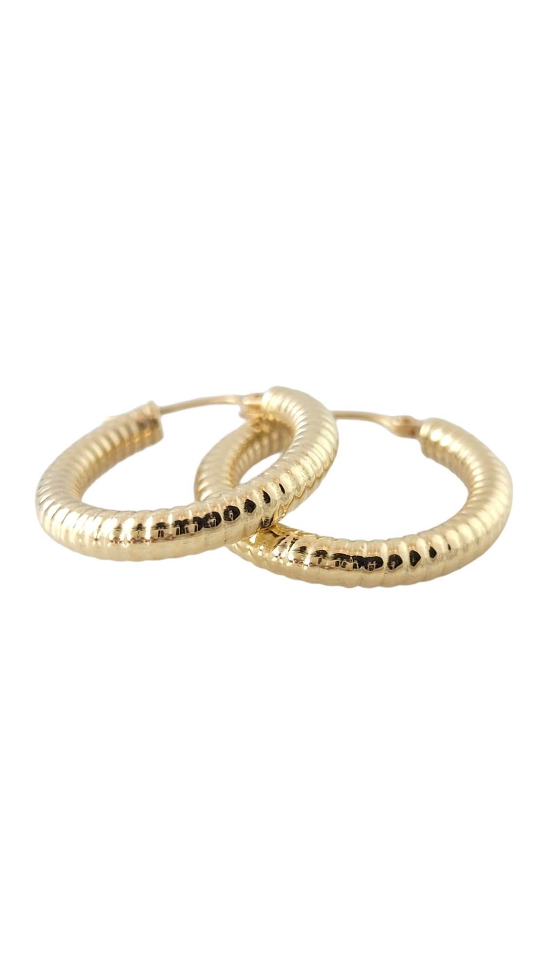 14K Yellow Gold Ribbed Hoop Earrings

This beautiful 14K yellow gold oval hoop earrings will look stunning on anyone!

Size: 23.3mm X 3.0mm X 3.1mm

Weight: 0.9 dwt/ 1.4 g

Hallmark: 14K Italy AND

Very good condition, professionally polished.

Will