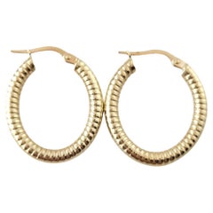 14K Yellow Gold Ribbed Hoop Earrings #16870