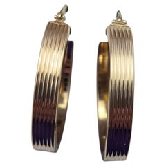 14K Yellow Gold Ribbed Hoop Earrings #24803