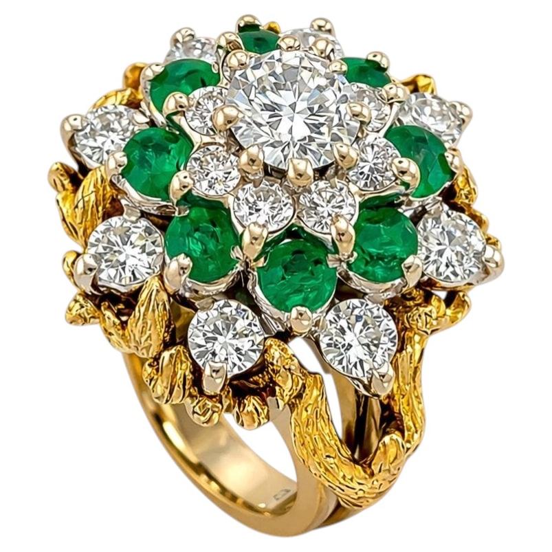 14K Yellow Gold Ring 1.20ct Diamonds & Emerald