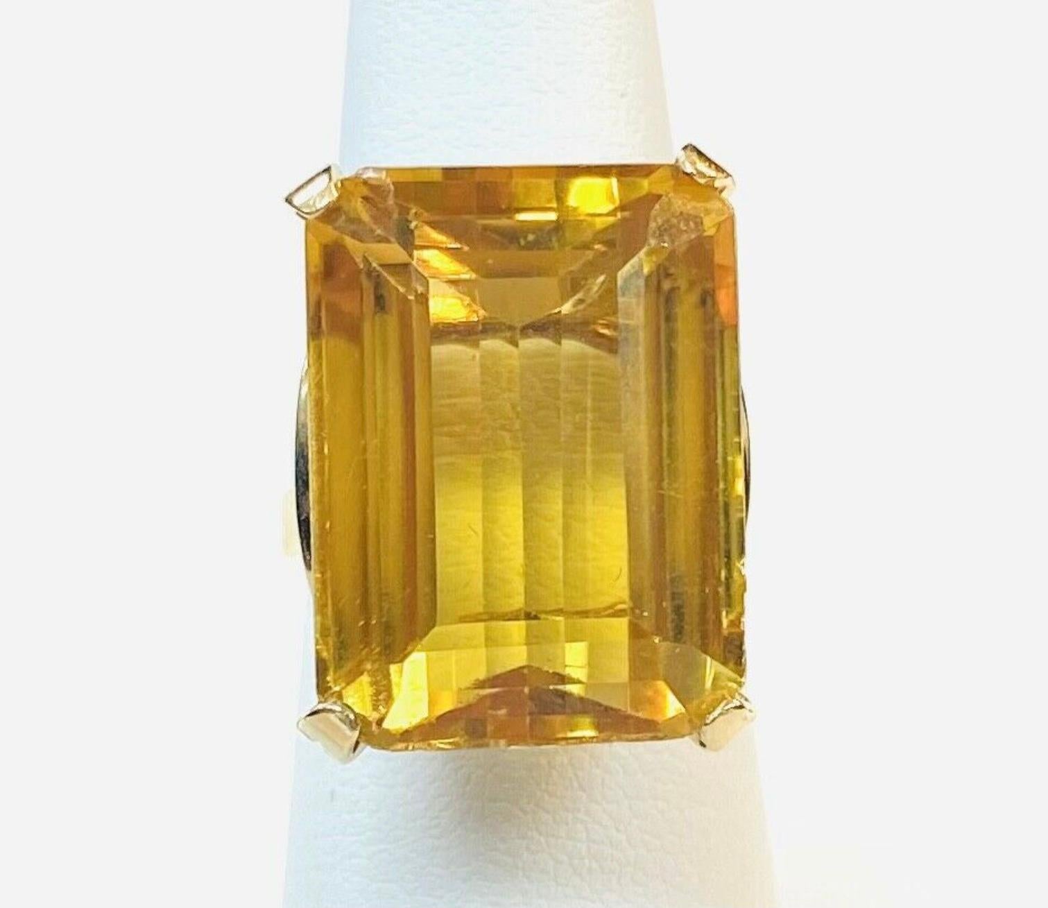14K Yellow Gold Ring 15 Carat Emerald Cut Citrine In Excellent Condition For Sale In Bradenton, FL