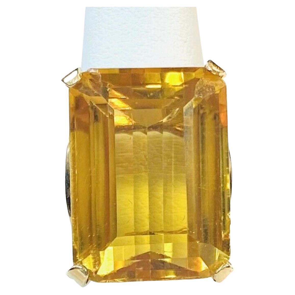 14K Yellow Gold Ring 15 Carat Emerald Cut Citrine For Sale