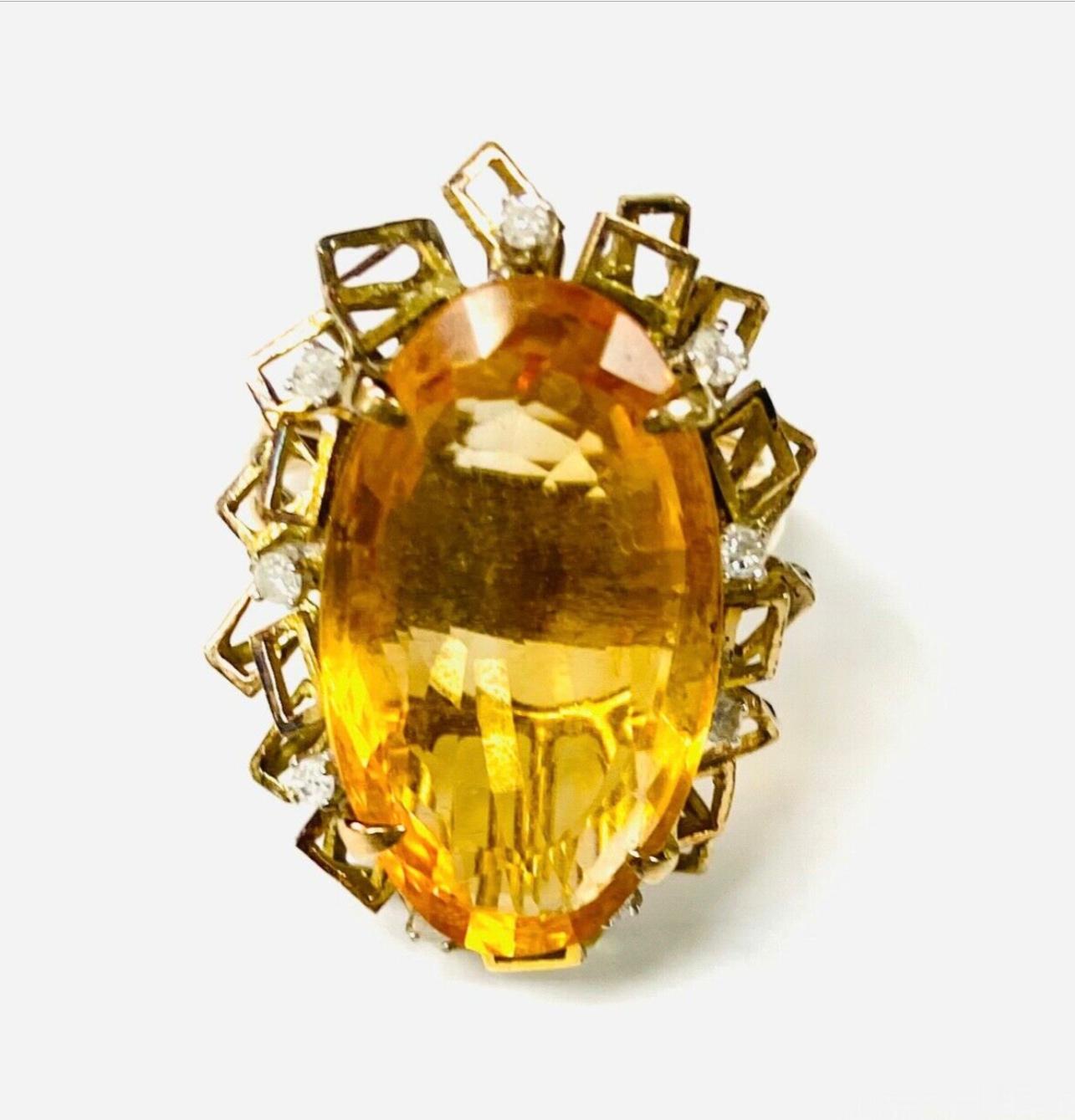 Modern 14K Yellow Gold Ring Citrine with Diamonds For Sale