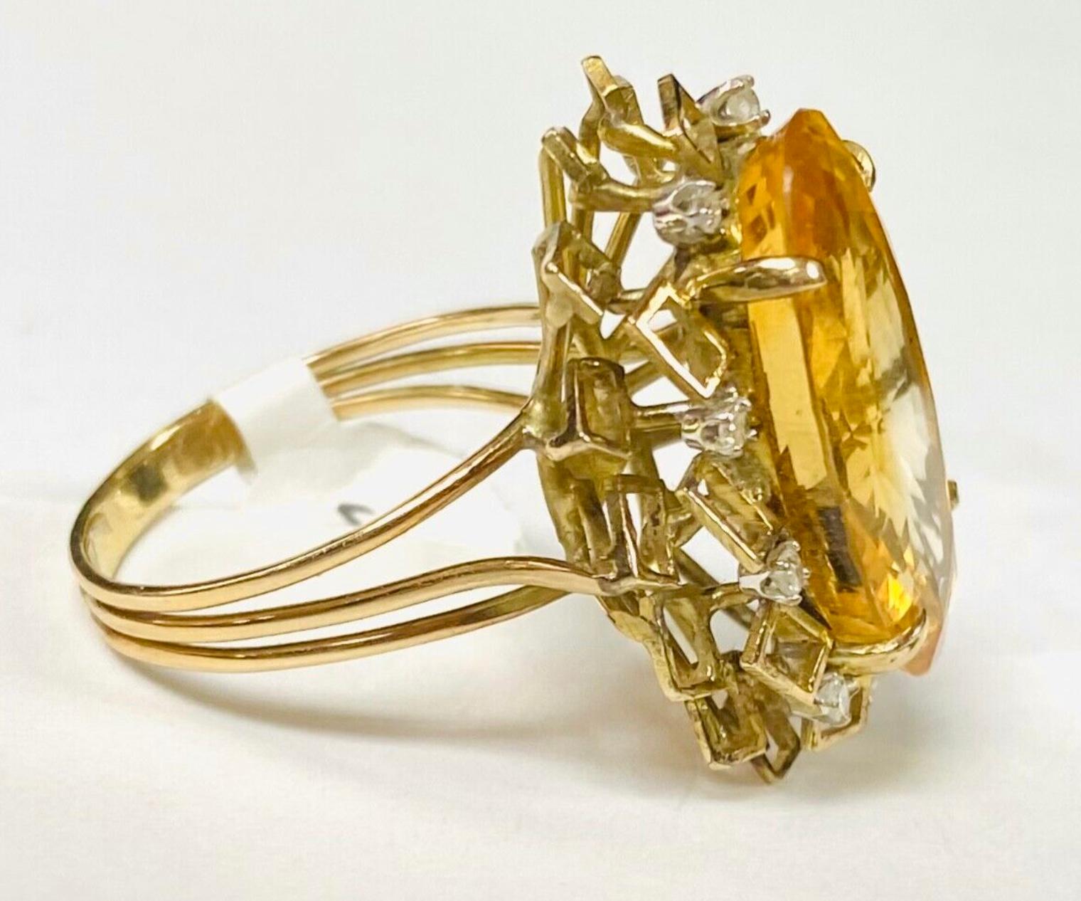Oval Cut 14K Yellow Gold Ring Citrine with Diamonds For Sale