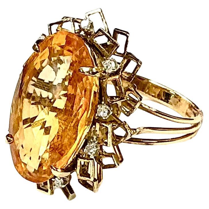 Anello in oro giallo 14K con citrino e diamanti In condizioni ottime in vendita a Bradenton, FL