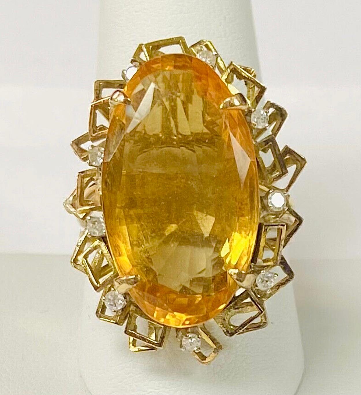 Women's 14K Yellow Gold Ring Citrine with Diamonds For Sale