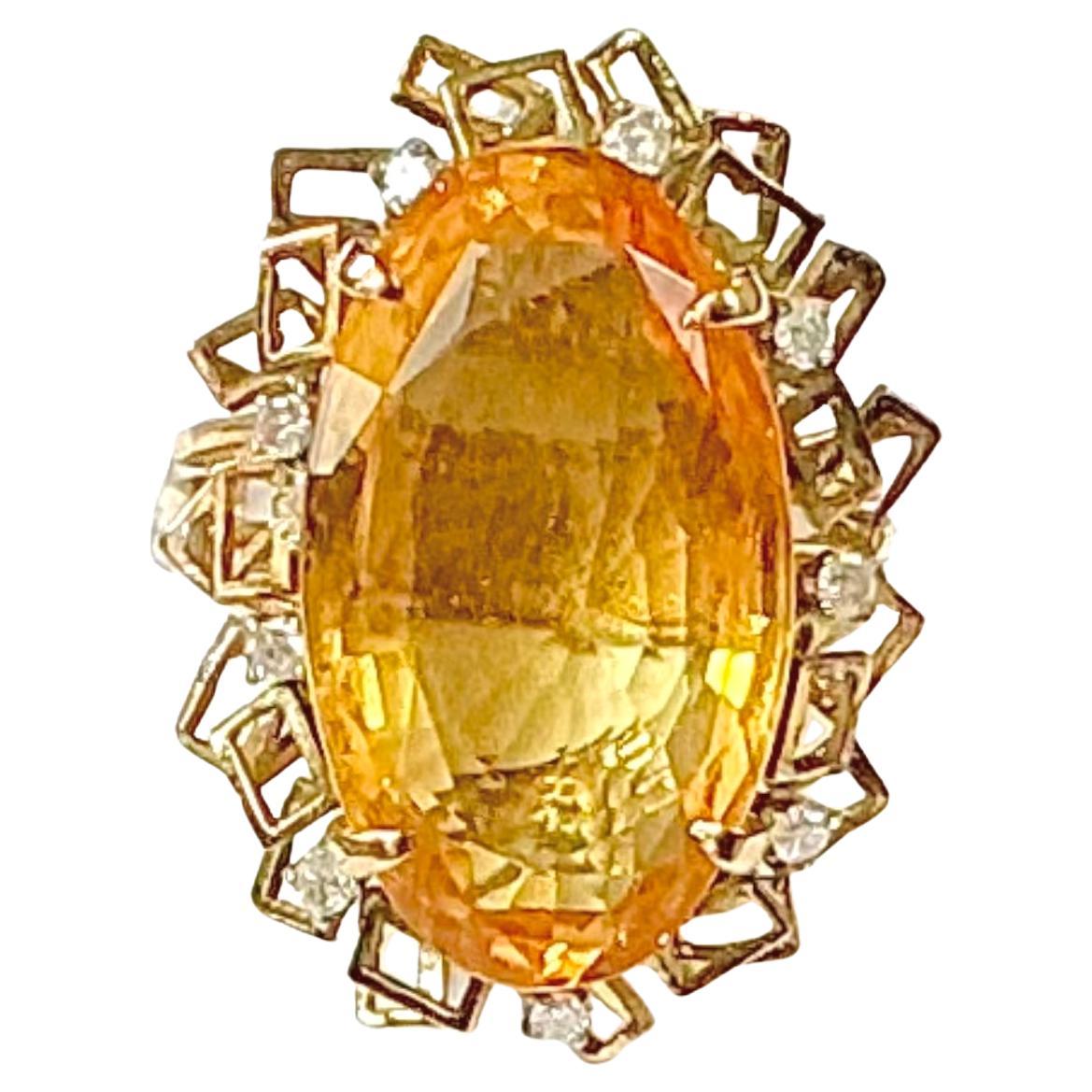 Donna Anello in oro giallo 14K con citrino e diamanti in vendita