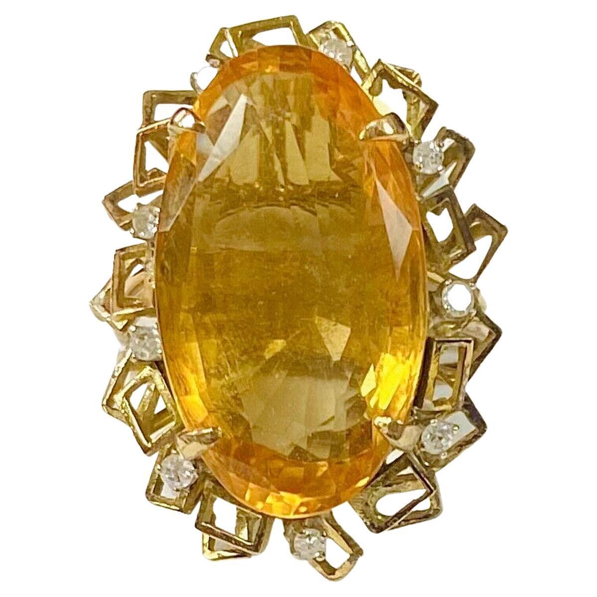 14K Yellow Gold Ring Citrine with Diamonds For Sale