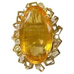 Vintage 14K Yellow Gold Ring Citrine with Diamonds
