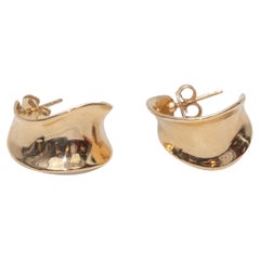 Boucles d'oreilles en or jaune 14K avec anneau et mouvement de concierge
