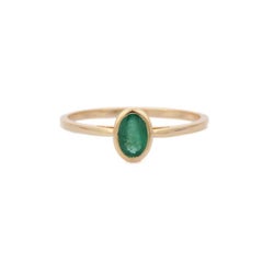 Handcrafted Dainty Emerald Ring in 14k Solid Yellow Gold
