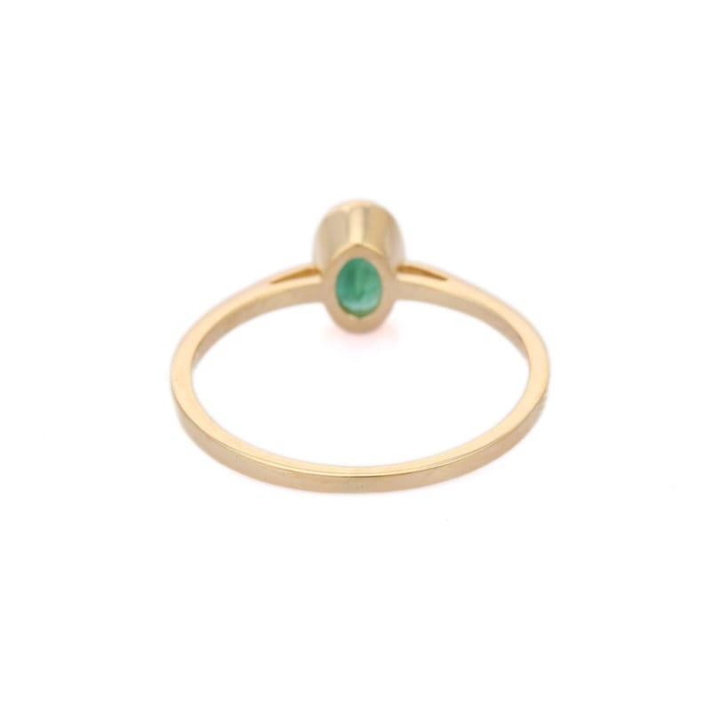 Modern Handcrafted Dainty Emerald Ring in 14k Solid Yellow Gold 