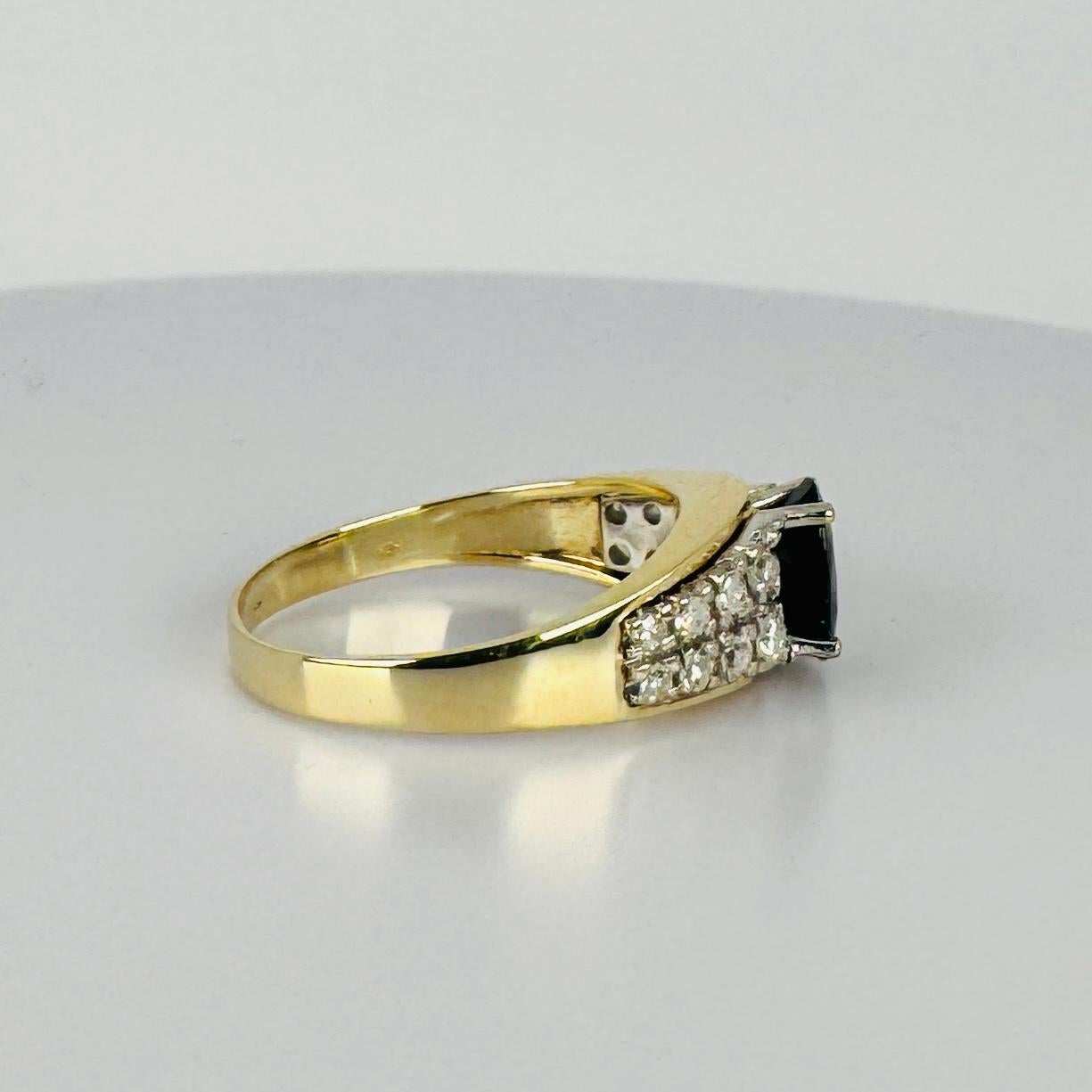 14k yellow gold ring oval blue sapphire 0.4 ct diamonds brilliant cut 0.16 ct 2