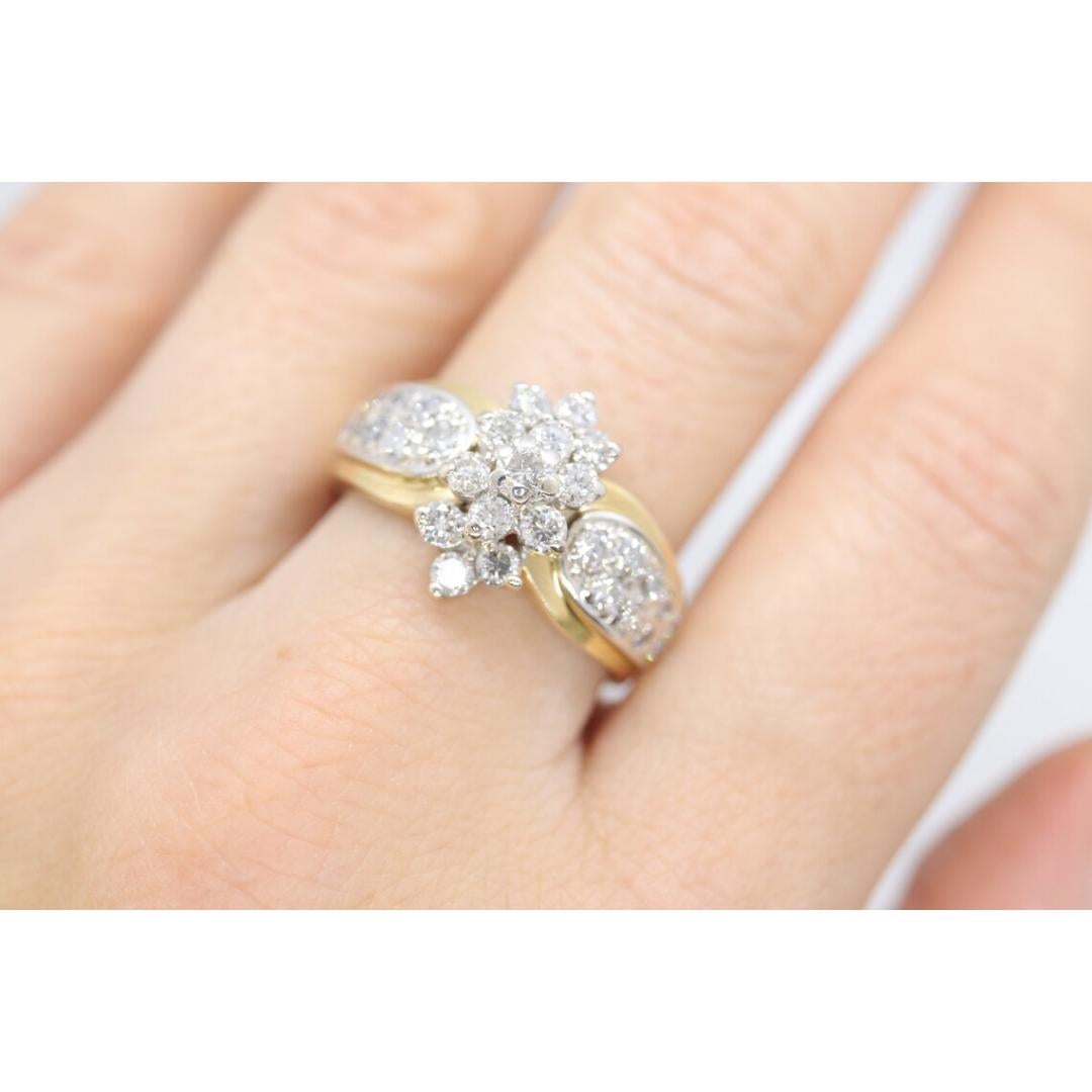 Bague en or jaune 14k. Bague grappe de diamants ronds. Diamant cascade. 1,75ctw Bon état - En vente à Port Charlotte, FL