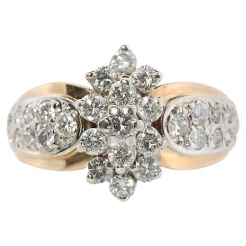 Anello in oro giallo 14k. Anello con diamante rotondo a grappolo. Diamante a cascata. 1,75ctw