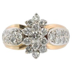 Anello in oro giallo 14k. Anello con diamante rotondo a grappolo. Diamante a cascata. 1,75ctw