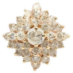 14k Yellow Gold Ring. Round Diamond Cluster Ring. Waterfall diamond.
