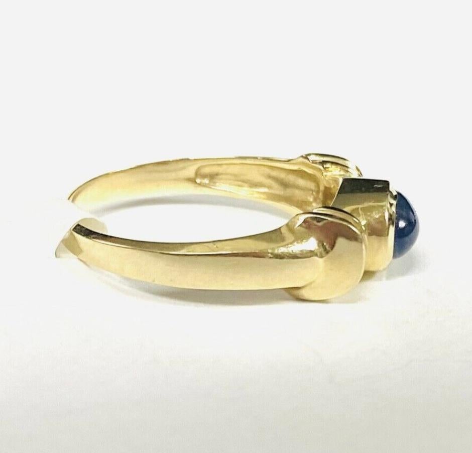 14k yellow gold Sapphire ring. The dimensions of the Sapphire are approximately 6 mm x 4 mm. Approximately 0.5 carats. Marked 14k. Approximate size 6.5.