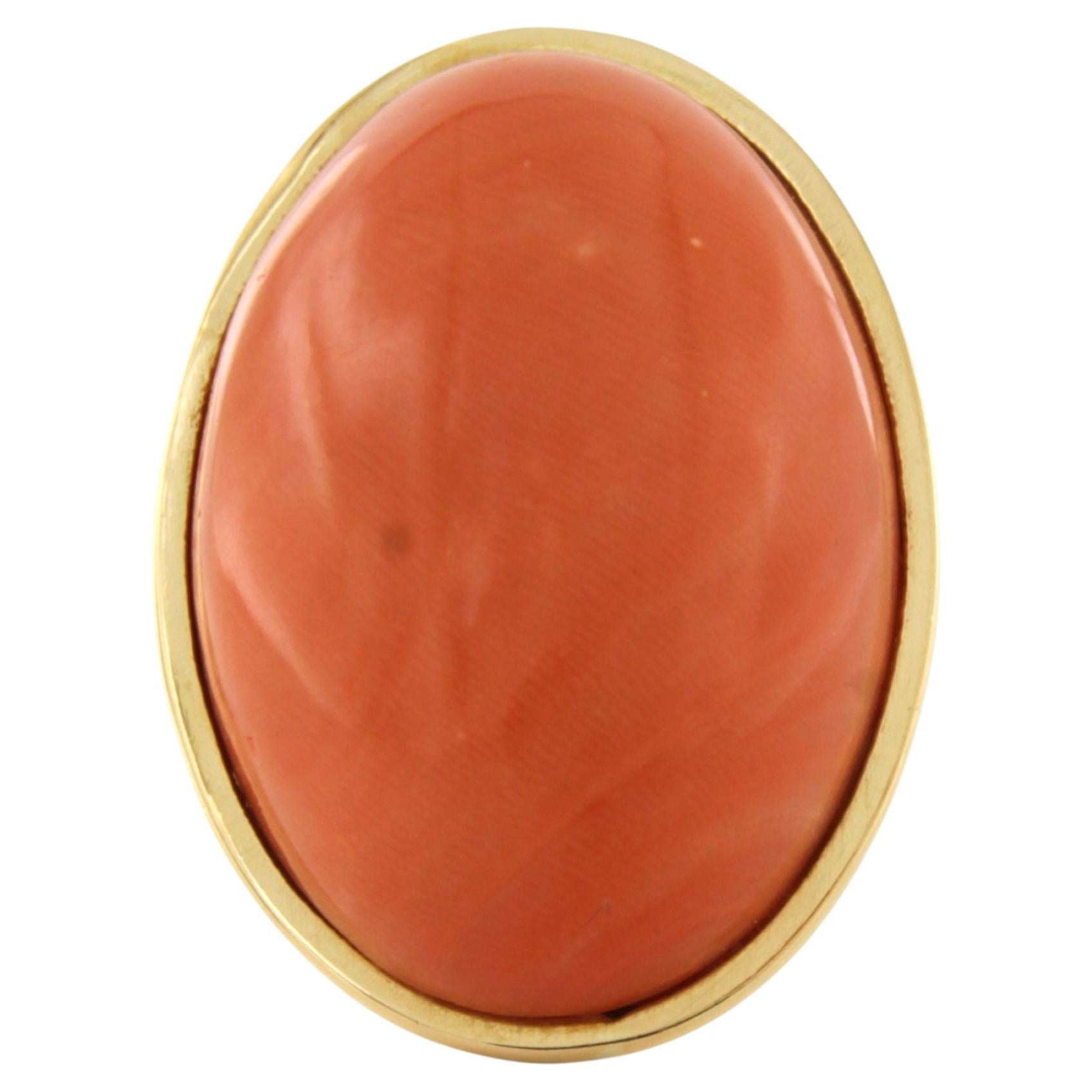 Anillo de cóctel antiguo de oro amarillo de 14k con coral, cabujón ovalado, 16,7 g