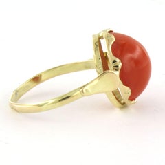 14k yellow gold ring set with coral - 3.0 grams - ring size U.S. 7 - EU. 17.25(5