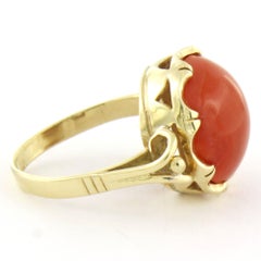 Anello in oro giallo 14k con corallo incastonato - 5,1 grammi - misura U.S. 6 EU. 16.5(52)