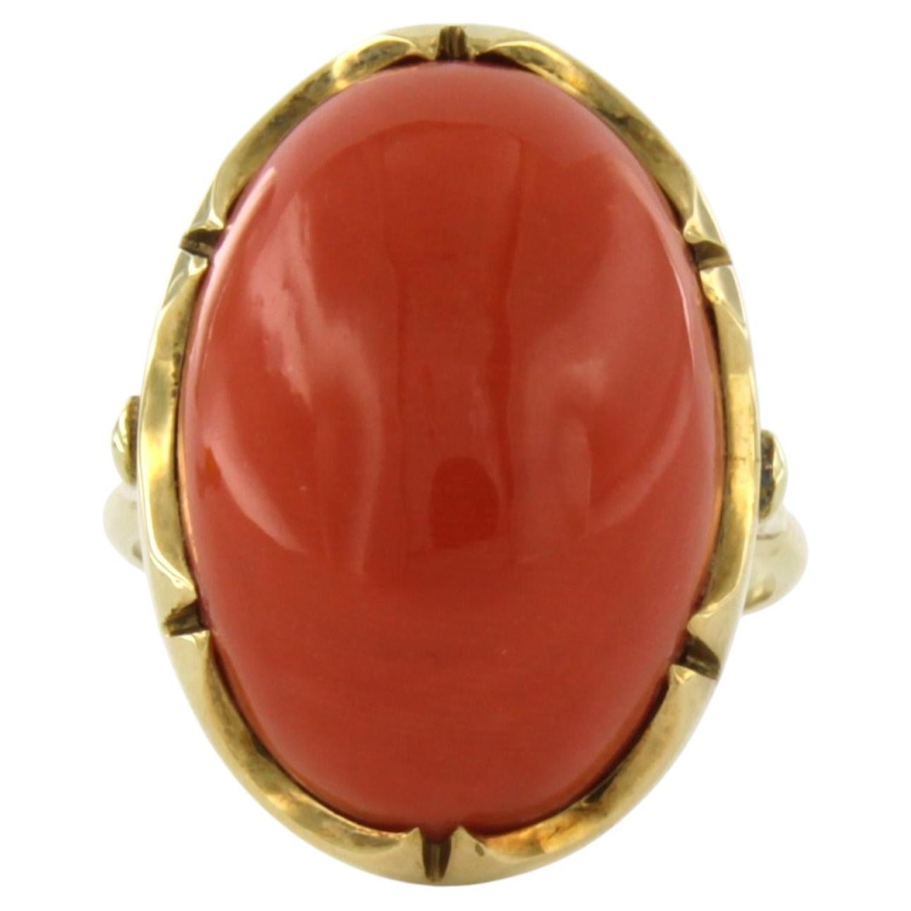 Ring aus 14k Gelbgold mit Koralle - 8,1 Gramm - Ringgröße U.S. 8 - EU. 18.25(