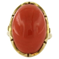 Bague en or jaune 14k sertie de corail - 8.1 grammes - taille U.S. 8 - EU. 18.25(