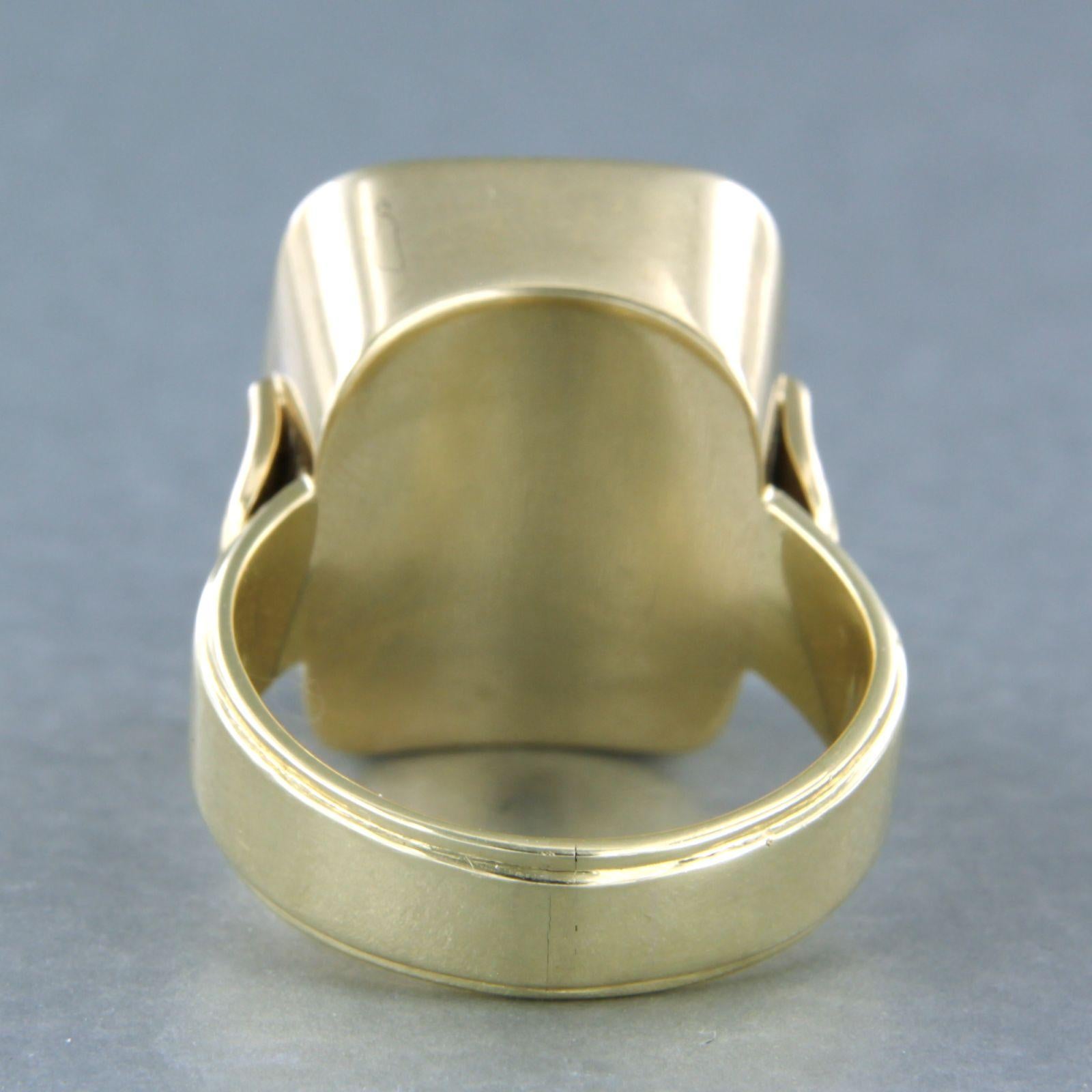 Modern 14k yellow gold ring set with layered stone  For Sale