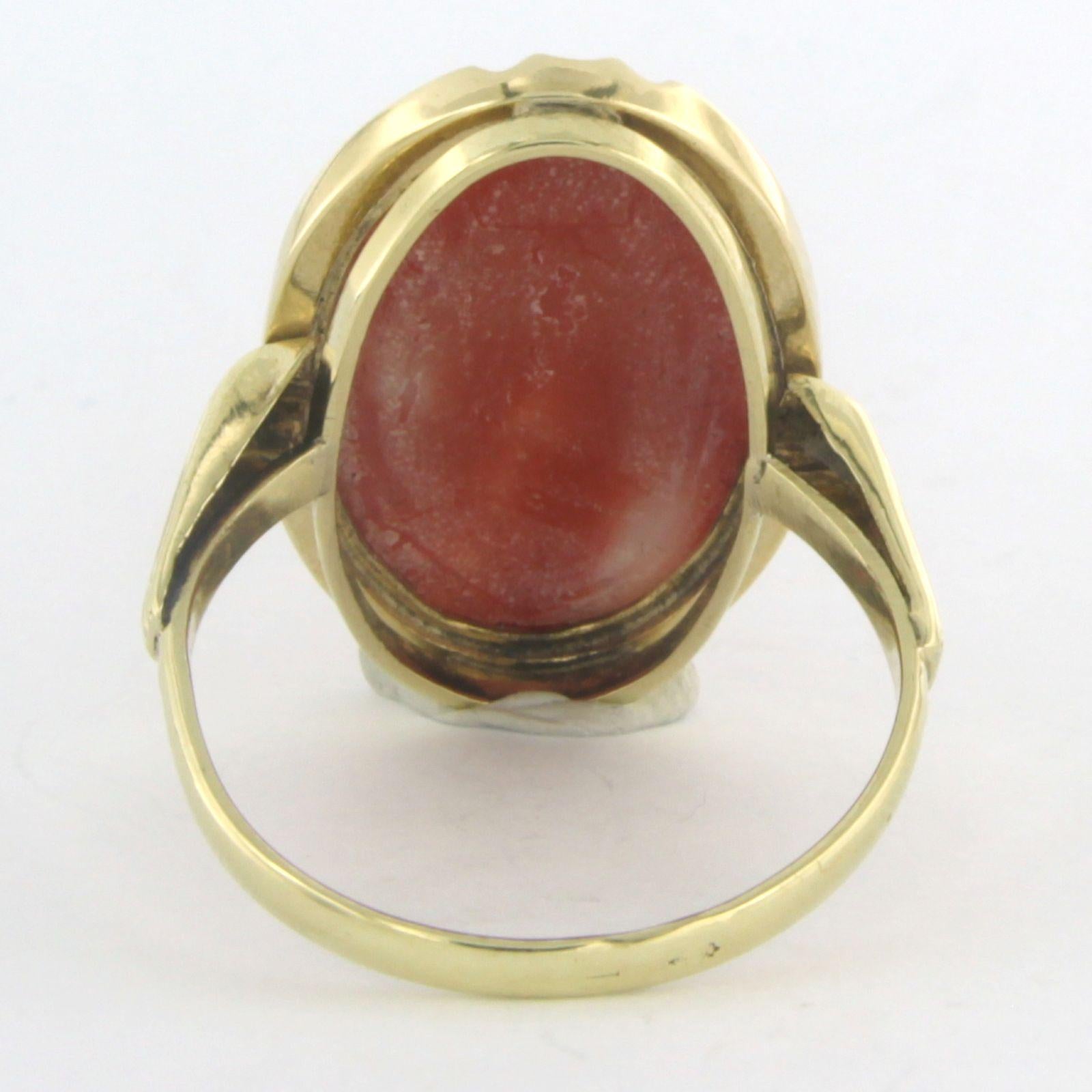 14k yellow gold ring set with oval cut Corallium Rubrum – 6.2 grams For Sale 1