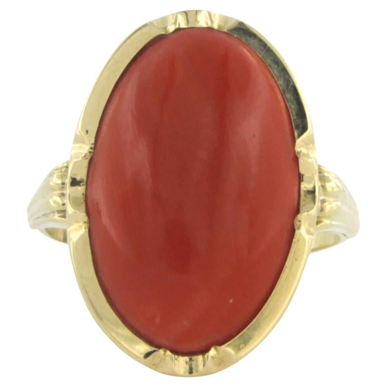 14k yellow gold ring set with oval cut Corallium Rubrum – 6.2 grams