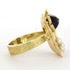 14k yellow gold ring set with pearls and amethyst – ring size US 6.5 - EU 17(53)