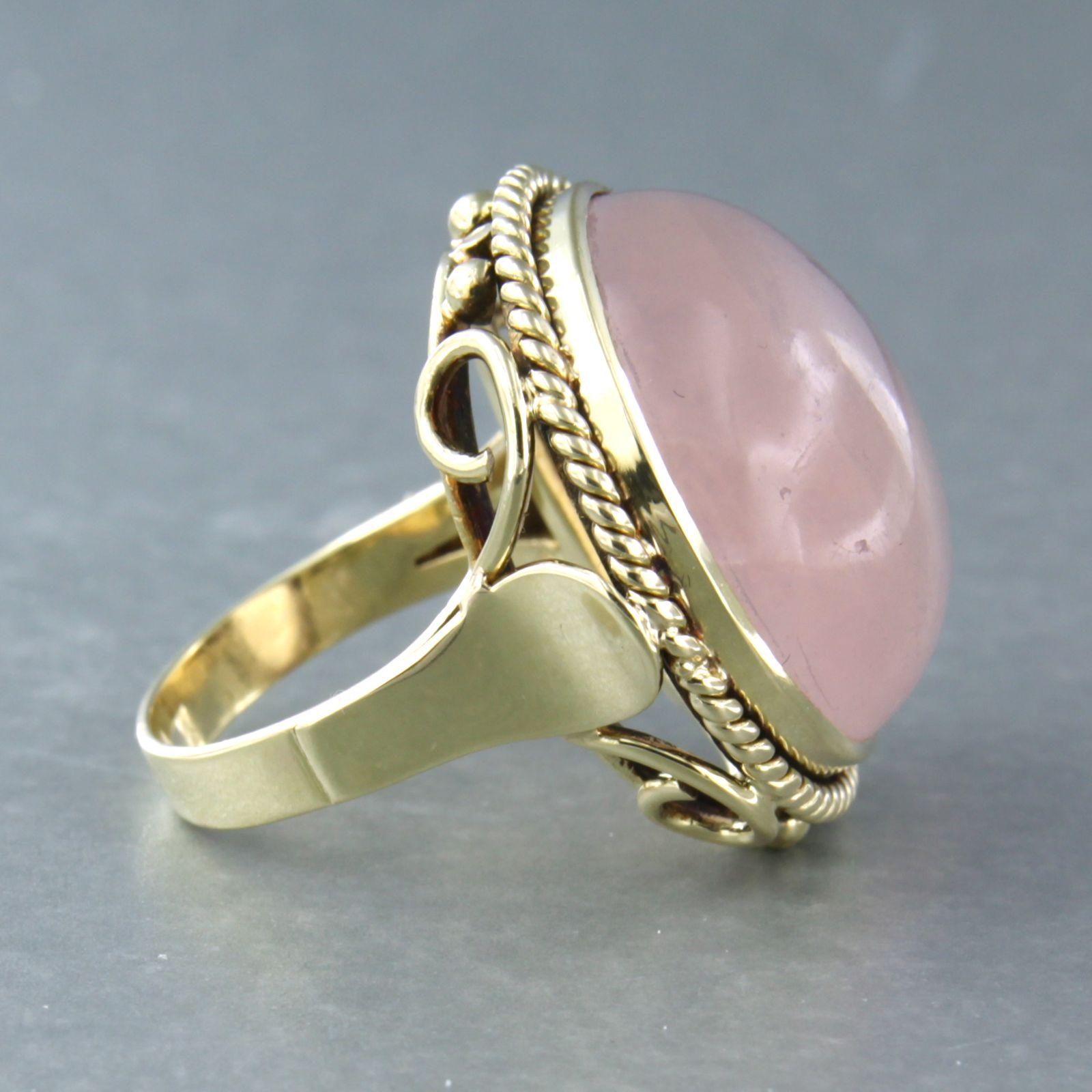 Art Nouveau 14k yellow gold ring set with pink quartz – ring size US. 6 – EU. 16.5(52) For Sale