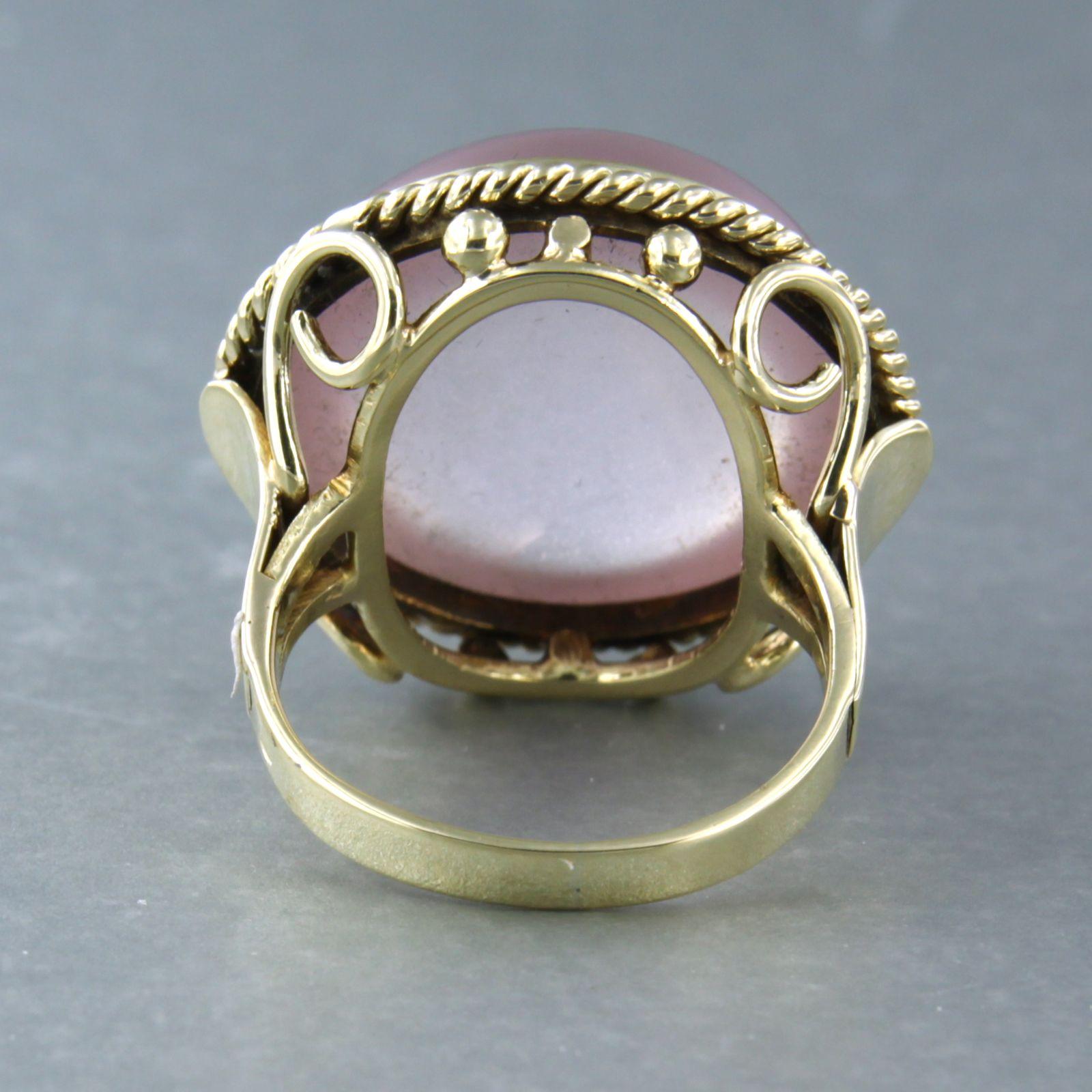 Cabochon 14k yellow gold ring set with pink quartz – ring size US. 6 – EU. 16.5(52) For Sale