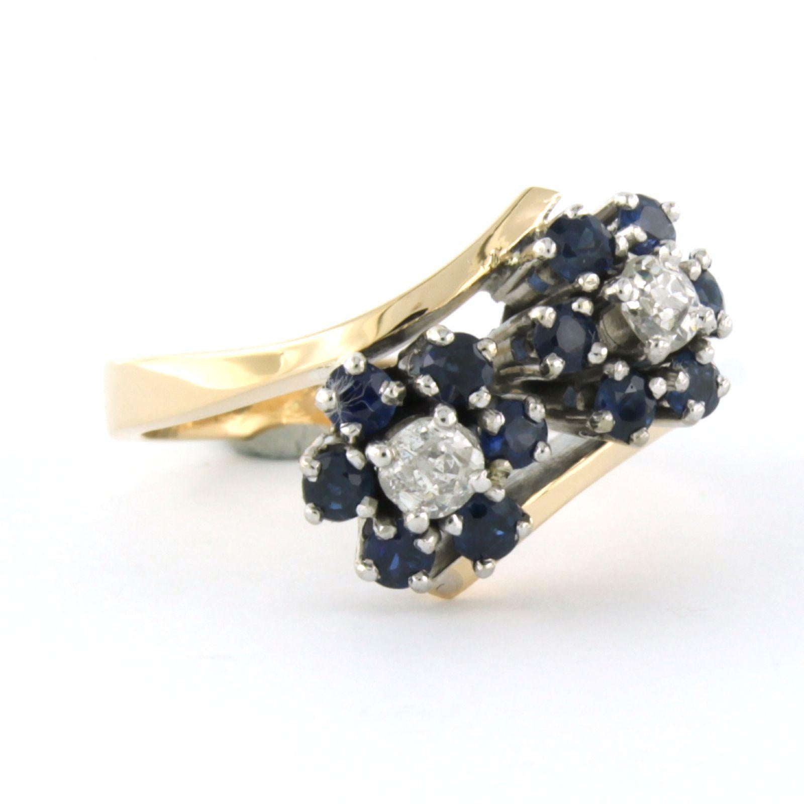 Modern 14k yellow gold ring set with sapphire and old mine cut diamond up to 0.40ct For Sale