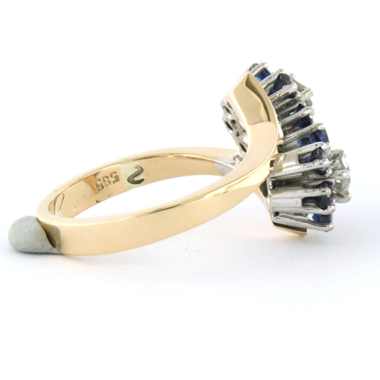 Women's 14k yellow gold ring set with sapphire and old mine cut diamond up to 0.40ct For Sale