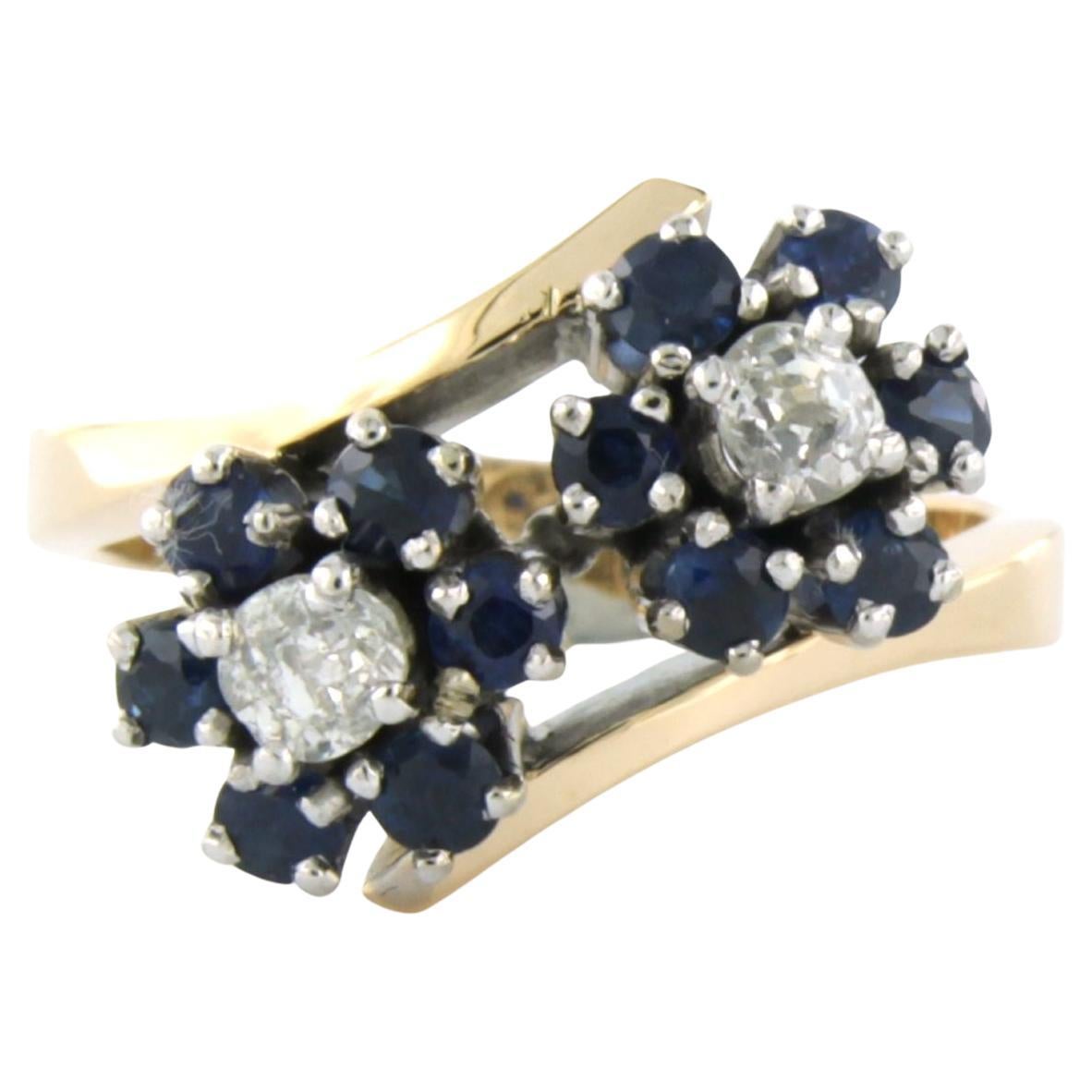 14k yellow gold ring set with sapphire and old mine cut diamond up to 0.40ct
