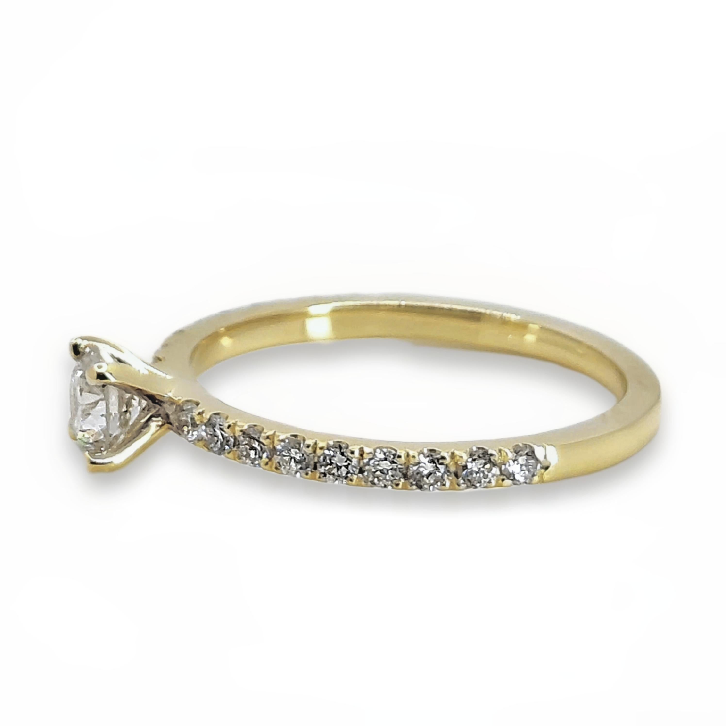 Modern 14K Yellow Gold Ring with 0.3CT Natural Diamond and 0.25CT Diamond Accent Band For Sale