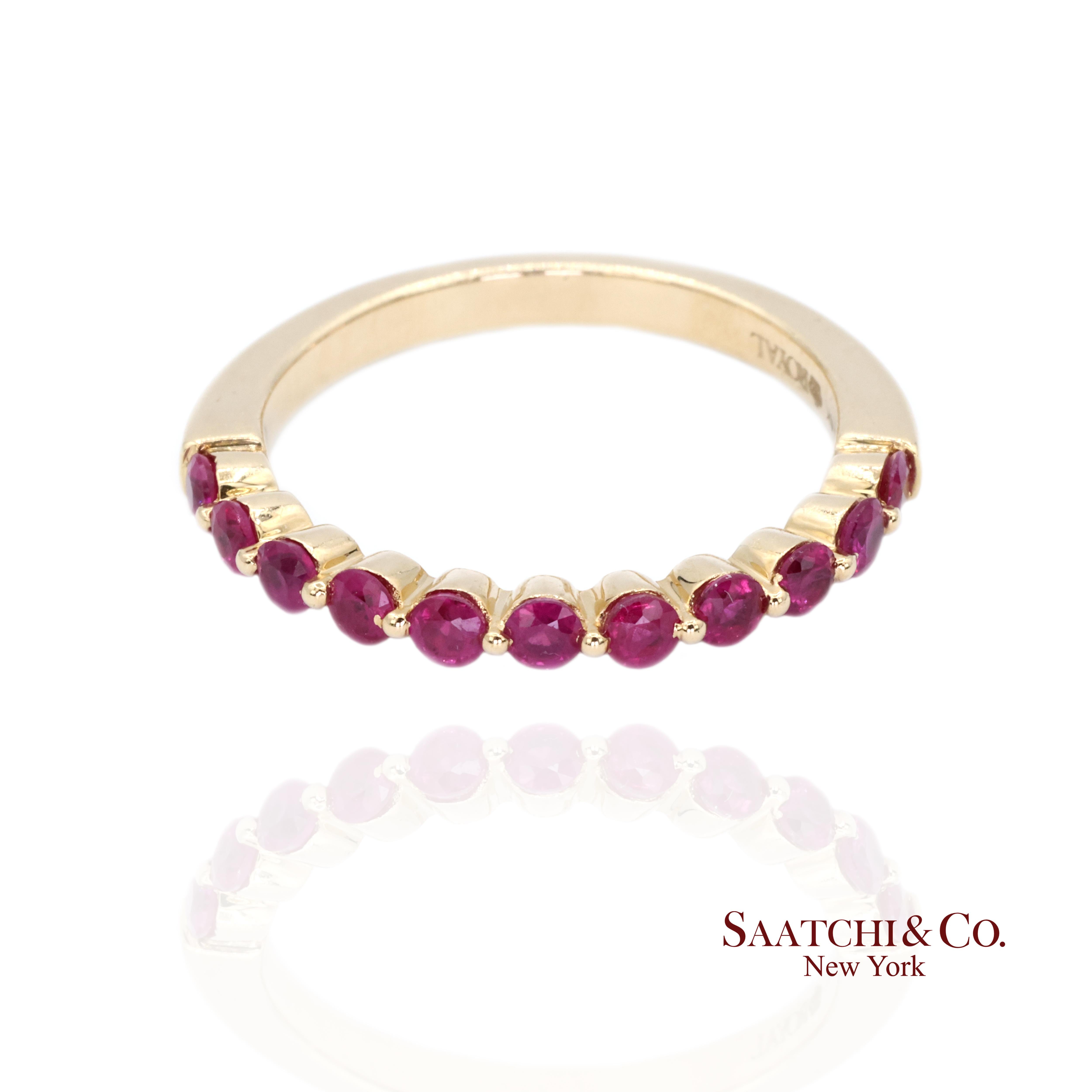 Taille ronde Bague en or jaune 14K avec rubis naturel de 0,60 ct  Taille 7 2,8 grammes en vente