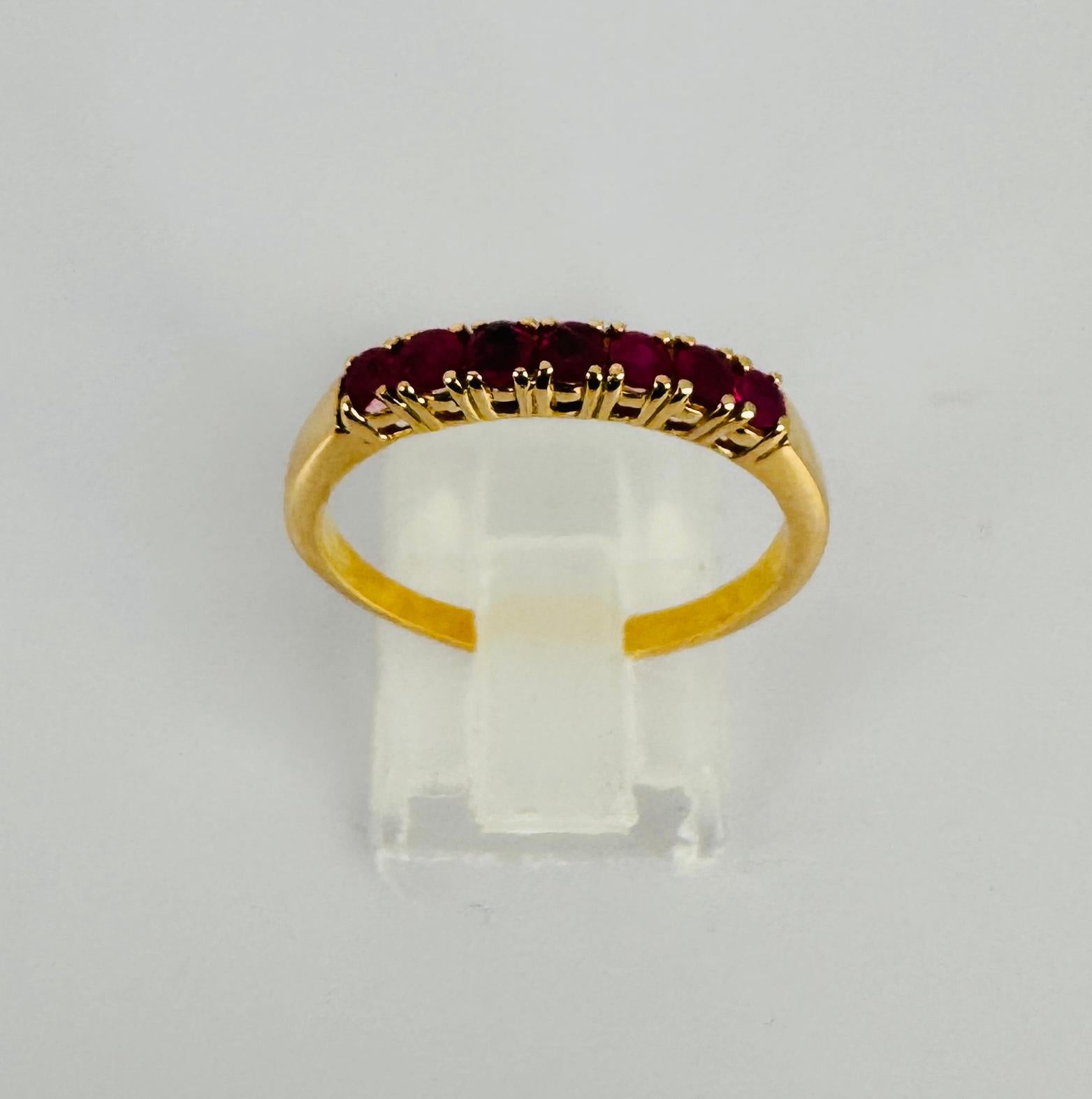 14k yellow gold ring with 10 brilliant cut red tourmalines In Good Condition In Heemstede, NL