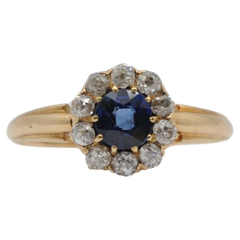 14k Yellow Gold Ring with 1ct natural Sapphire & 10 Brilliant Diamonds